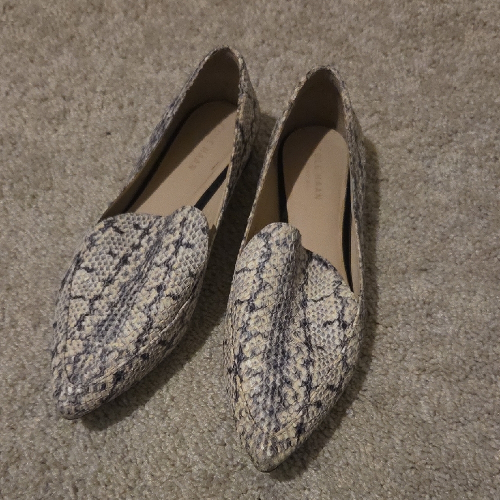 Cole Haan Beige and Black Snakeskin Loafers